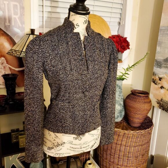 Lux Tweed Military Style Wool Blend Statement Blazer Jacket Xs - Picture 4 of 10